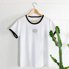 Load image into Gallery viewer, Organic Cotton Ringer T-shirt | Heart Earth Embroidery
