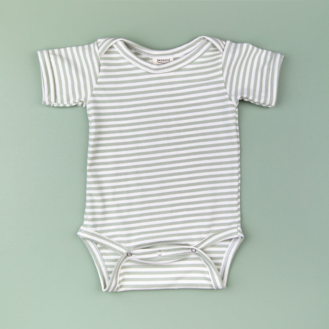 Organic cotton baby bodysuit - Sage Stripes