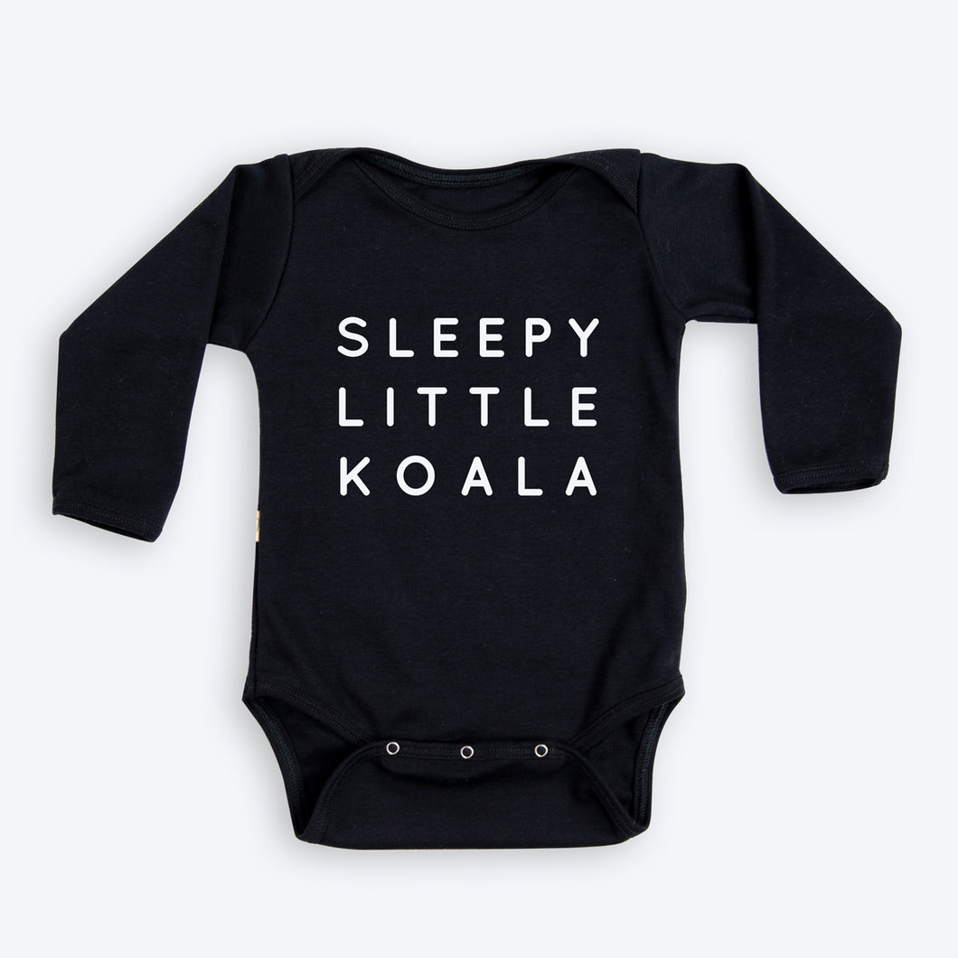 Organic Cotton baby black bodysuit - sleepy koala