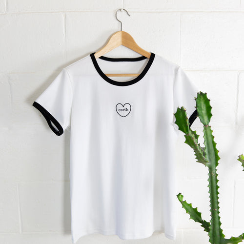 Organic Cotton Ringer T-shirt | Heart Earth Embroidery