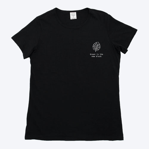 Womens Organic T-shirt Monstera Print Black